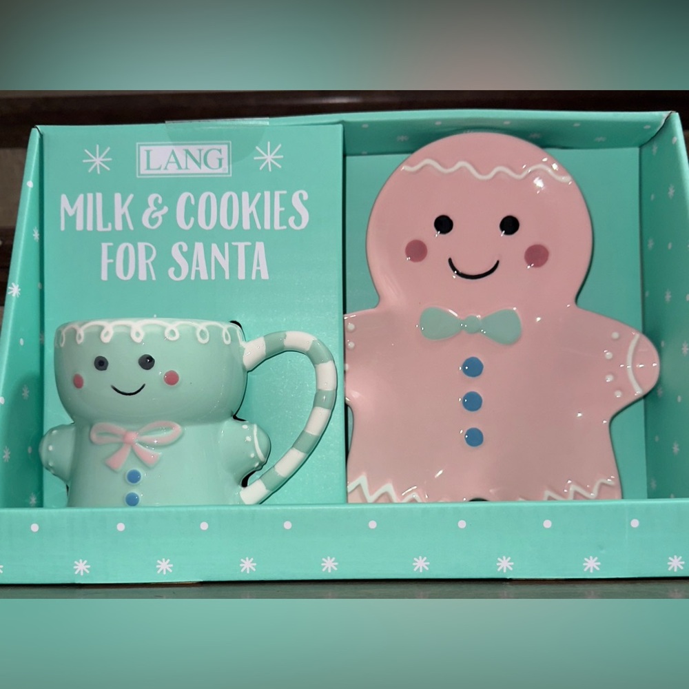 Cute 🥰 LANG Gingerbread Plate and Mug Set for Milk and Cookies for Santa 🎅